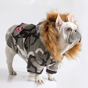 Camouflage Dog Jacket with Faux Fur Hood